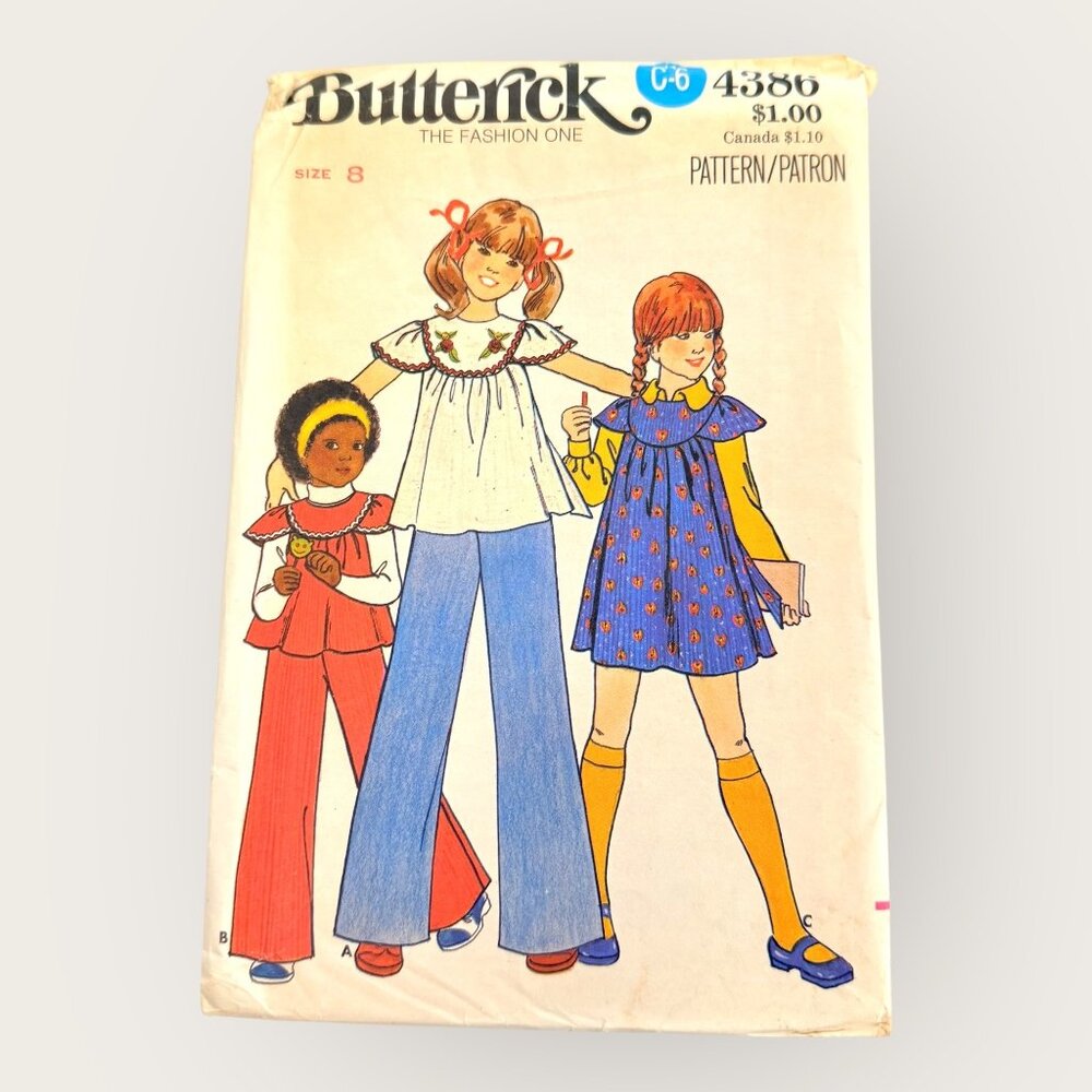 Vintage Butterick Sewing Pattern 4386 Girls Dress Top Pants Size 8